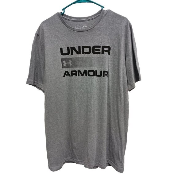 Under Armour Other - Under Armour Mens T-Shirt Size Medium Gray Graphic Spellout Logo Short Sleeve